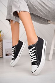 Resim İBRE Günlük Convers Tarzı Siyah Keten Kadın Sneaker Ayakkabı 