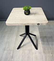 Resim Hey Modüler Mobilya Zeren 60 CM Kare Traverten Balkon ve Yemek Masası 