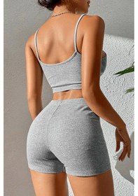 Resim İmoda Kadın Gri Melanj Şortlu Kaşkorse Gecelik Takım Çok Renkli 