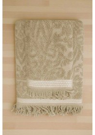 Resim 2 Parça Jakarlı Banyo Havlu Takımı %100 Pamuklu 90x150 Cm Arden Bej Çok Renkli 