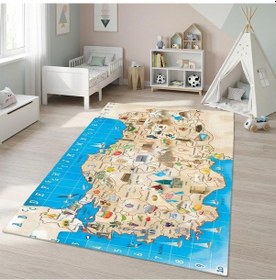 Resim Türkiye Haritası Desenli Eğitici Çocuk Halısı Kaymaz Tabanlı Yıkanabilir Dijital Baskı Çok Renkli 