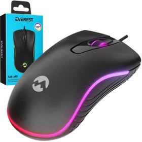 Resim shopwave EVEREST SM-M9 1000 DPI USB RGB RAİNBOW LEDLİ SİYAH 3D OPTİK LED MOUSE (5047) 