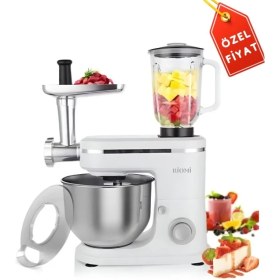 Resim Riomi 3in1 6lt Hamur Yoğurma Makinesi Cam Smoothie Hazne Blender Kıyma Makinesi Karıştırıcı Mikser Makinesi 