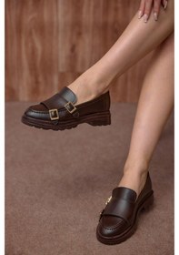 Resim Kalın Poli Taban Çift Tokalı Kadın Bordo Günlük Loafer Tbfzlcmc110 Bordo 