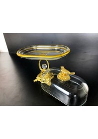 Resim Elta Collection Kuş Figürlü Gold Metal Kristal Ayaklı Sunumluk Tereyağlık Peynirlik Kahvaltılık Gold 