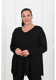 Resim Kadın Etek Ucu Güpür Dantel Detaylı Büyük Beden Bluz 1386 23 001 