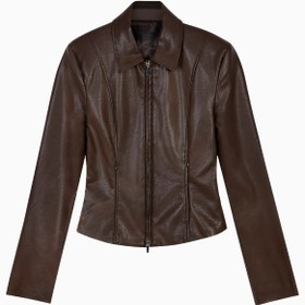 Resim 90's Slim Fit Leather Jacket Minimal Deri Kadın Ceket - Kahverengi / M 