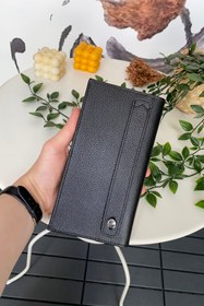 Resim Modica Kadın Siyah Cüzdan Hakiki Deri Telefon Bölmeli Mıknatıslı Ve El Bantlı Uzun Cüzdan | Verona 