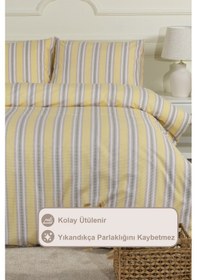 Resim Elart Scatt Nevresim Takımı Çift Kişilik Lastikli Çarşaf 200x220 Cm Ekru Ekru 