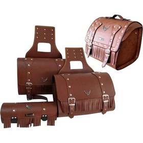 Resim Motosiklet 4'lü Set Takım Deri Yan Heybe Sosis Ve Arka Çanta Chopper Kahverengi Model Motor Çantası Çok Renkli 