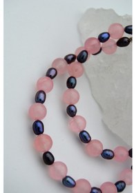 Resim Stoneage Pembe Kuvars Hematit Taşlı T Kilit Şifa Kolyesi Kahverengi - Siyah 