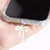 Resim 1 adet İnci Fiyonklu Cep Telefonu Toz Tıpası - iPhone ve Type-C Arayüzlü Cep Telefonları için Uygun, Toz Geçirmez, Dekoratif Cep Telefonları 