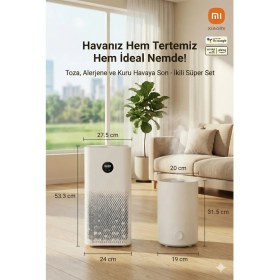 Resim Xiaomi 43 M² 3 Katmanlı Güçlü Filtreli Akıllı Kontrollü Hava Temizleyici ve Nemlendirici Beyaz Nem Wi-Fi Uygulama Filtre 