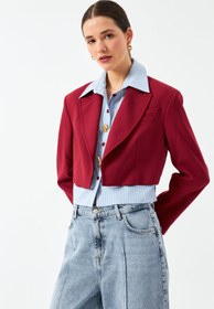 Resim Düğmeli Kısa Blazer Ceket - Vişne - 38 / VİŞNE 