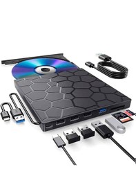 Resim Techtic 8 Si 1 Arada Harici Cd Dvd Yazıcı Usb 3.0 Type-c Çoklu Usb Hub, Sd/tf Kart Okuyucu, Taşınabilir Optik Sürücü 