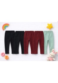 Resim İncili 5'li Set Şardonlu Kışlık Bebek Tayt 2 Siyah - 1 Çağla Yeşili - 2 Bordo - Çok Renkli 