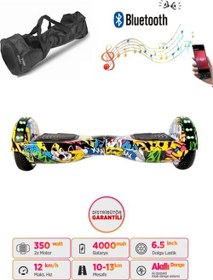 Resim Elektrikli Kaykay Full Ledli Hoverboard Bluetooth Hoparlörlü 6.5 Inch Desenli Çanta Hediye 