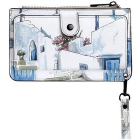Resim Kadın Beyaz Cüzdan - Paperflower Tasarım Altın - Mavi 