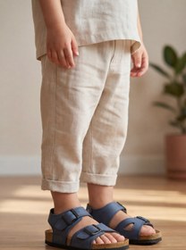 Resim MiniStep Premium Çift Tokalı Çocuk Sandalet Kaymaz Taban - Mavi Süet 