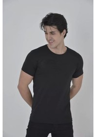 Resim Erkek Gögüs Fileli Slim Fit T-shirt - Siyah Siyah 