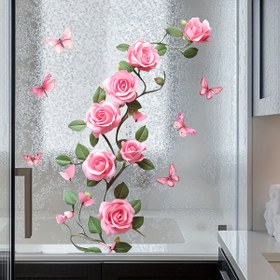 Resim 1 adet Modern Çiçek Kelebek Cam Sticker, Pembe Çiçeklerle ve Kelebeklerle Tasarlanmış, Kendinden Yapışkanlı PVC Sticker, Oturma Odaları, Yatak Odaları, Mutfaklar ve Banyoların Cam Pencereleri ve Kapılarını Süslemek İçin Uygun. 