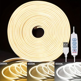 Resim ORAHON 5.03 metre Sıcak Beyaz Neon Halat Işıkları, 3000K-6000K, Esnek ve Kesilebilir, Su Geçirmez, USB Güçlü, 800-1000 Lümen, Yatak Odaları, Ayna, Dolaplar, Oturma Odaları için İdeal - Düğme Kontrolü, Pil Gerektirmez, Oturma Odası Aydınlatması | Şık LED Halat Işığı | Esnek LED Şerit Işığı, Duvar Dekoru için Neon İşaretleri 