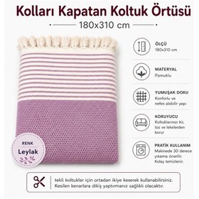 Resim Pamuklu Kaymaz Hasır Dokuma Maxi Kolları Kapatan Koltuk Örtüsü 180x310 -leylak 
