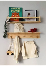 Resim Ahşap Askılık Raf Ve Kitaplık Raf Eğitici Montessori Raf 2'li 40 Cm Ahşap 