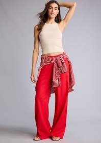 Resim DeFacto Wide Leg Çift Cepli Beli Lastikli Standart Boy Keten Karışımlı Pantolon 