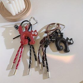 Resim Şirin Kedi El Yapımı Örgü İp Sırt Çantası Asma PU Deri Kitty Çanta Aksesuarı 