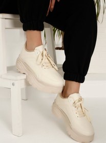 Resim Ccway Kadın Bağcıklı Spor Ayakkabı BEJ CİLT BEJ 