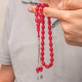 Resim Gümüş Kırmızı Ateş Kehribar Tesbih 