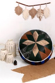 Resim Şok Fiyat Açılışa Özel %50 Off! Art Deco El Yapımı Hakiki Deri Orijinal Bohem Ottoman Puf Minder60cm 