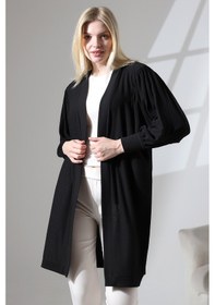 Resim Şiir Silyana Balon Kollu Büzgülü Kadın Hırka - Siyah 