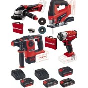 Resim Einhell Te-Ag 18/115 Acc Aksesuarlı Avuç Taşlama Tc-Js 18 Dekupaj Herocco 18V Kırıcı Delici Te-Cı 18/1 Vidalama 2X4.0+2X2.5AH Akülü Set 