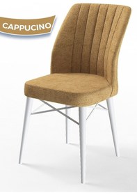 Resim Canisa Flex Serisi, Üst Kalite Mutfak Sandalyesi, 4 Adet Cappucino Sandalye, Gürgen Beyaz Ahşap Ayak Sandalye Cappucino Ayaklar Beyaz 