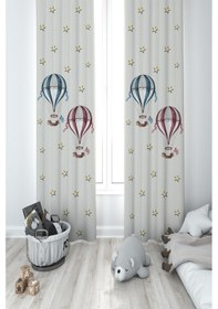 Resim Mekta Home Bebek Ve Çocuk Odası Uçan Balon Ve Yıldızlar Desenli 2 Kanat Fon Perde 