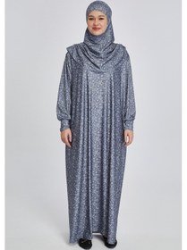 Resim Manolyaşal İslamic Hijab Pratik Tek Parça Çiçek Desenli Namaz Elbisesi Füme 