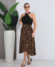 Resim Kadın önden Bağlamalı Leopar Desenli Süprem Uzun Etek - Leopar / 2XL-3XL 