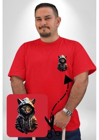 Resim Angemiel Hip Hop Gençlik Kedi Çeket Kırmızı Büyük Beden Kadın Basic Minimal Baskılı Tişört Kırmızı 