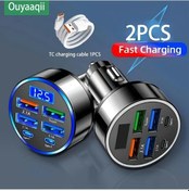 Resim Cloud011 2'li 100w Araç Şarj Cihazı, 6 Portlu Hızlı Şarj, Voltaj Göstergeli, Tc Kablolu 