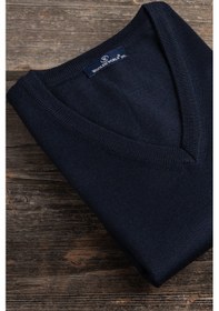 Resim Woolen World V Yaka Battal Büyük Boy Yünlü Kolsuz Triko Süveter Lacivert 