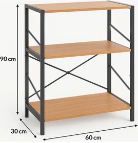 Resim 3 Raflı Çok Amaçlı Metal Ve Ahşap Dolap Kitaplık, Mutfak, Kırtasiye Ve Banyo Rafı 60x30x90 Cm Kahverengi 