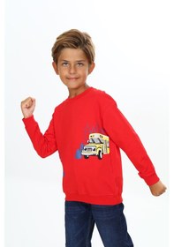 Resim Toontoy Kids Toontoy Erkek Çocuk Relax Fit Bisiklet Yaka Hafif Düşük Omuz Baskılı Sweatshirt - Tk24556 Kırmızı 