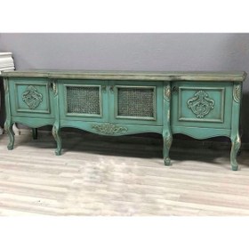 Resim Mavikoltukdöşeme Ms - Btv 495 / 180 Cm Ladin Country Plazma Tv Sehpası Eskitme Yeşil Renk 