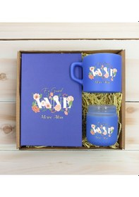 Resim Bk Gift Kişiye Özel İsimli Dtf Anne Temalı Mavi Defter & Kahve Fincanı & Mum Hediye Seti-4, Anneye Hediye, Anneler Günü Hediyesi Kobitmeyencom30792 Bk 