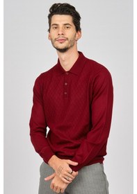 Resim Pave Erkek Baklava Desenli Yün Kazak 4536034 Bordo Bordo 