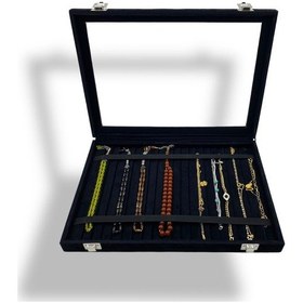 Resim Richbox Tesbih Kolye Bileklik Kutusu Alcantara Siyah 