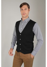 Resim Bisse Siyah Düz Triko Yün Erkek Yelek Tryl24k24203 D99 Siyah 