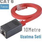 Resim IRENIS Cat6 Kablo 10 Metre Uzatma Seti, Yassı Ethernet Kablo Ve Ekleyici, Kırmızı 